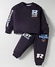 Smarty Boys Sinker Knit Full Sleeves T-Shirt & Lounge Pant Set With Text Print - Navy Blue