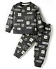 Smarty Boys Sinker Knit Full Sleeves T-Shirt & Lounge Pant Set With Text Print - Black