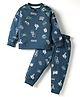 Smarty Boys Sinker Knit Full Sleeves T-Shirt & Lounge Pant Set With Skateboard Print - Navy Blue