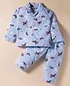 Smarty Boys Cotton Woven Full Sleeves Night Suit With Vehicle Print - Light Blue