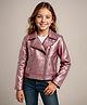 Arias Knit Full Sleeves Solid Metallic Biker Style Jacket - Pink