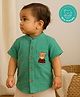 Greendeer 100% Softner Washed Muslin Cotton Woven Half Sleeves Teddy Bear Embroidered Shirt - Mint