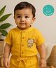 Greendeer 100% Softner Washed Muslin Cotton Woven Half Sleeves Baby Elephant Embroidered Shirt - Yellow