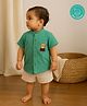 Greendeer 100% Softner Washed Muslin Cotton Woven Half Sleeves Bear Embroidered Mandarin Collar Shirt & Shorts Set - Mint & White