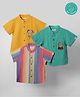 Greendeer 100% Softner Washed Muslin Cotton Woven Pack Of 3 Half Sleeves Striped & Baby Animals Embroidered Shirts - Green Yellow & Multi Colour