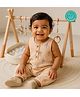 Greendeer 100% Softner Washed Muslin Cotton Woven Sleeveless Birds & Polka Dots Printed Romper - Beige