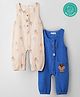 Greendeer 100% Softner Washed Muslin Cotton Woven Pack Of 2 Sleeveless Birds Printed & Baby Reindeer Embroidered Rompers - Beige & Blue