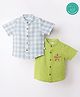 Greendeer 100% Softner Washed Muslin Cotton Woven Pack Of 2 Half Sleeves Checked & Starfish Embroidered Shirts - Green & Yellow