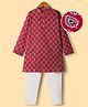 Pine Kids Cotton Woven Full Sleeves Kurta Pajama Set With Floral Print - Maroon