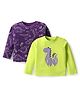 Doodle Poodle 100% Cotton Knit Full Sleeves T-Shirts With Dino Print Pack of 2 - Purple & Neon Green