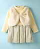 Little Kangaroos Woven Full Sleeves Solid Party Frock With Shrug - Cream
