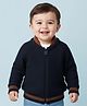 Babyoye 100% Cotton Knitted Full Raglan Sleeves Solid Front Open Sweater - Navy Blue