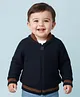 Babyoye 100% Cotton Knitted Full Raglan Sleeves Solid Front Open Sweater - Navy Blue