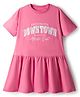 Primo Gino Cotton Knit Half Sleeves Drop Waist Frock With Text Print - Pink