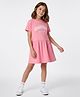 Primo Gino Cotton Knit Half Sleeves Drop Waist Frock With Text Print - Pink