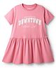 Primo Gino Cotton Knit Half Sleeves Drop Waist Frock With Text Print - Pink