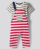 Bonfino 100% Cotton Knit Half Sleeves T-Shirt & Dungarees Set with Stripes - White Red & Grey