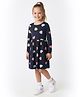 Primo Gino Cotton Knit Full Sleeves Winter Frock With Heart Print - Navy Blue