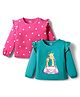Doodle Poodle 100% Cotton Knit Full Sleeves Tops with Heart Animal Print & Frill Detailing Pack of 2 - Dark Pink & Teal