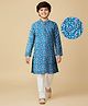 Pine Kids Cotton Woven Full Sleeves Kurta Pajama Set With Floral Print - Blue