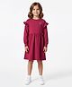 Primo Gino Cotton Knit Full Sleeves Drop Shoulder Winter Frock With Heart Print - Red