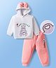 Mark & Mia Cotton Knit Full Sleeves Hooded Sweatshirt & Joggers with Bear Print & Bow Detailing  - Pink & White