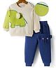 Mark & Mia Cotton Full Sleeves Animal Printed Sweatshirt & Lounge Pant Set With  Ear Applique & Pocket Detailing  - Multicolour