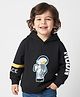 Mark & Mia Cotton Knit Full Sleeves Hooded Sweatshirt With Space Theme Print - Black