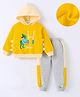 Mark & Mia Cotton Knit Full Sleeves Hooded Sweatshirt & Joggers with Dino Print & Spikes Detailing - Yellow & Grey