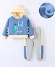 Mark & Mia Cotton Knit Full Sleeves Hooded Sweatshirt & Joggers with Dino Print & Spikes Detailing - Blue & Grey