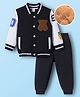 Mark & Mia Knit Full Sleeves Bomber Jacket & Lounge Pant Set With Teddy Bear Patch - Black