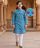 Pine Kids Cotton Woven Full Sleeves Kurta Pyjama Set with Floral Print - Blue