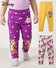 Babyhug Disney Cotton Lycra Knit Full Length Leggings with Chip'N Dale Graphics Pack of 3 - White Yellow & Purple