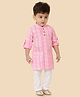 little desi Cotton Woven Full Sleeves Leaves Printed Kurta Pyjama Set - Pink