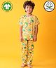 Anthrilo 100% Organic Cotton Knit Half Sleeves Dinosaur Printed Coordinating Night Suit Set - Yellow