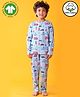 Anthrilo 100% Organic Cotton Knit Full Sleeves Vehicles Printed Coordinating Night Suit Set - Sky Blue