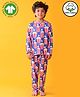 Anthrilo 100% Organic Cotton Knit Full Sleeves Popcorn Printed Coordinating Night Suit Set - Blue