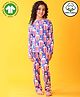 Anthrilo 100% Organic Cotton Knit Full Sleeves Popcorn Printed Coordinating Night Suit Set - Blue