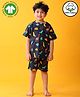 Anthrilo 100% Organic Cotton Knit Half Sleeves Dinosaurs Printed Coordinating Night Suit Set - Navy Blue