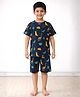 Anthrilo 100% Organic Cotton Knit Half Sleeves Dinosaurs Printed Coordinating Night Suit Set - Navy Blue