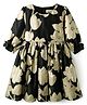Arias Jacquard Woven Fabric Three Forth Sleeves Fit & Flare Party Dress with Floral Print - Black