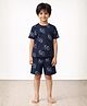 Anthrilo 100% Organic Cotton Knit Half Sleeves Numericals Printed Coordinating Night Suit Set - Navy Blue