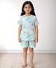 Anthrilo 100% Organic Cotton Knit Half Sleeves Ice Cream Printed Coordinating Night Suit Set - Aqua Blue