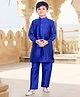 Pehanaava Jute Woven Full Sleeves Solid Pathani Style Kurta Pyjama Set - Royal Blue