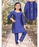 Pehanaava Jute Woven Three Fourth Sleeves Lace Embellished Kurti Pant Set - Royal Blue