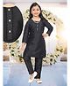 Pehanaava Jute Woven Three Fourth Sleeves Lace Embellished Kurti Pant Set - Black