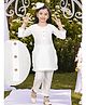 Pehanaava Jute Woven Three Fourth Sleeves Lace Embellished Kurti Pant Set - White