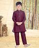 Pehanaava Jute Woven Full Sleeves Solid Pathani Style Kurta Pyjama Set - Maroon