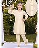 Pehanaava Jute Woven Three Fourth Sleeves Lace Embellished Kurti Pant Set - Beige