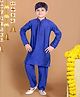 Pehanaava Cotton Woven Full Sleeves Placket Striped Embroidered Kurta Pyjama Set - Royal Blue